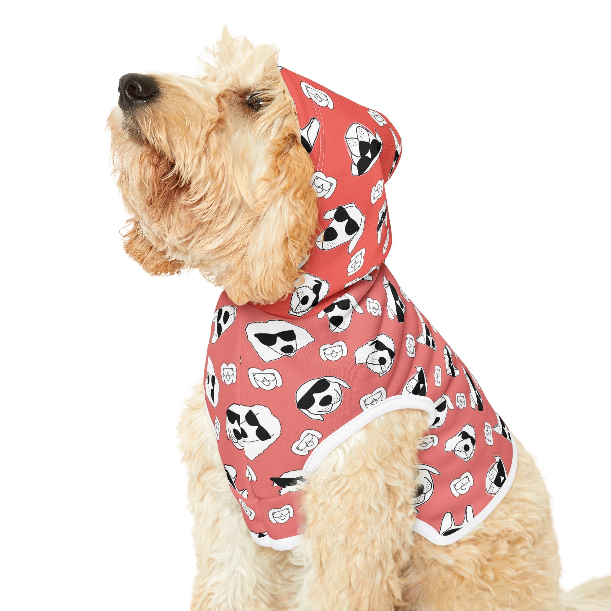 Dog Hoodie (Black & White Doodles in Blood Orange) - Radiant Dogs