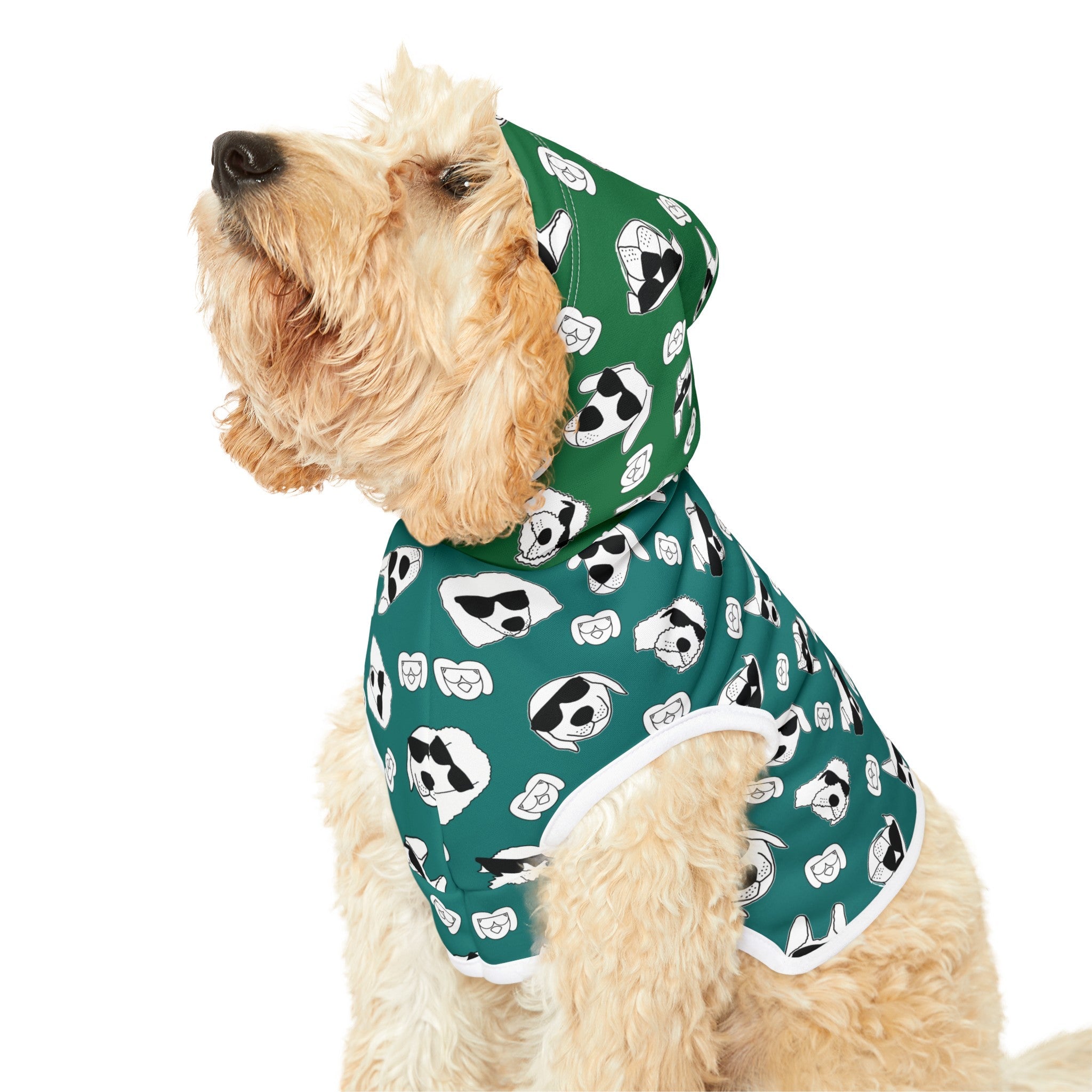 Dog Hoodie (Black & White Doodles in Forest Green) - Radiant Dogs