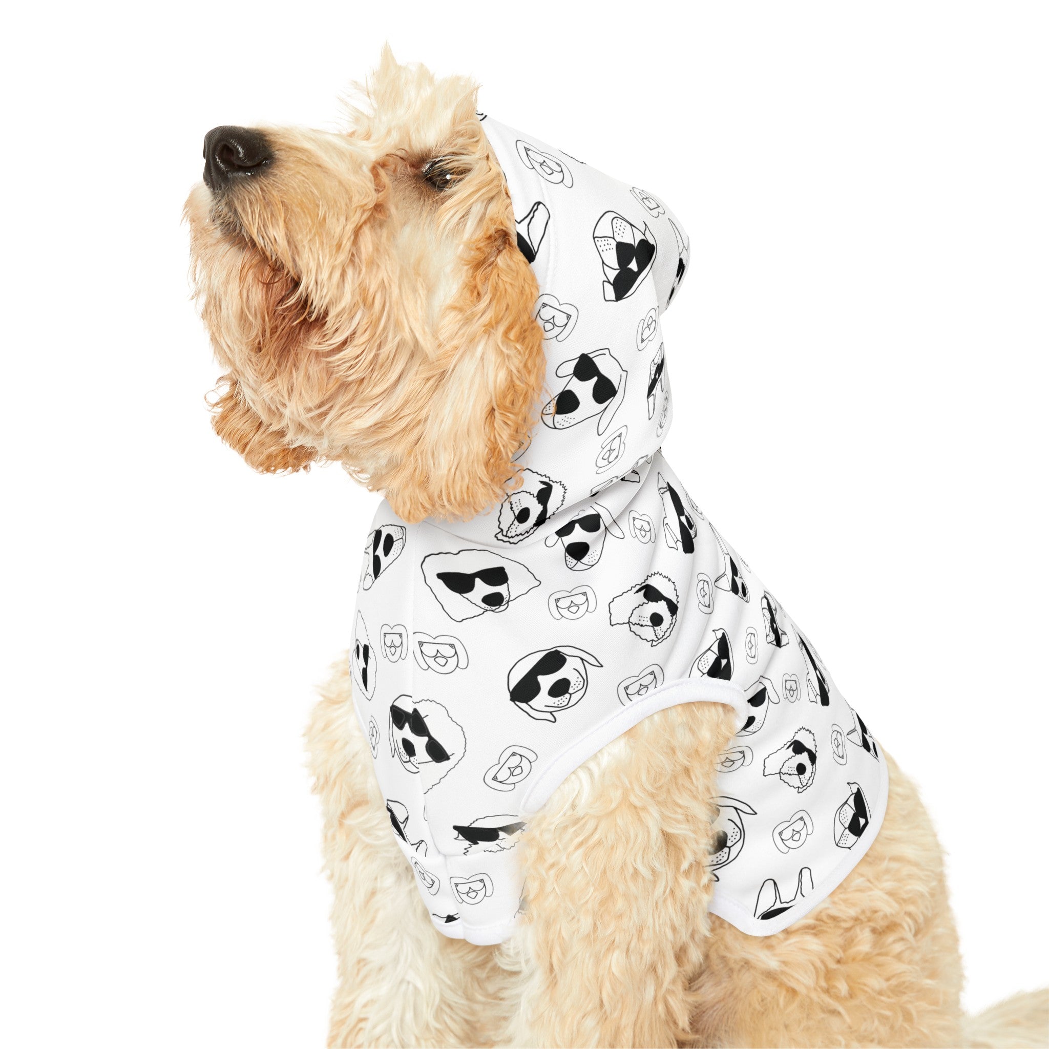 Dog Hoodie (Black & White Doodles in White) - Radiant Dogs